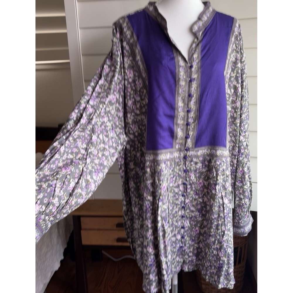 Woman Within Rose Floral Purple Tunic PLUS‎ 5X Long Sleeve Peasant Boho NEW